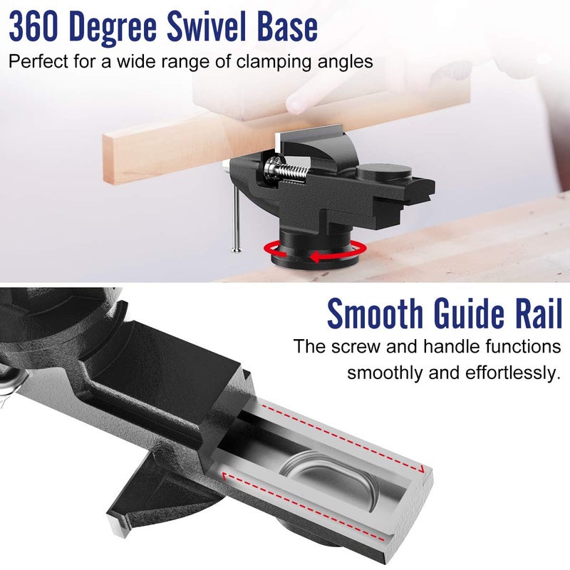 Housolution 3 Inch Universal Swivel Base Table Vise, 360Â°Rotating Bench Clamp, Portable Repair Tool for Woodworking, Metalworking, Cutting Conduit, and Drilling - Black - Image 5